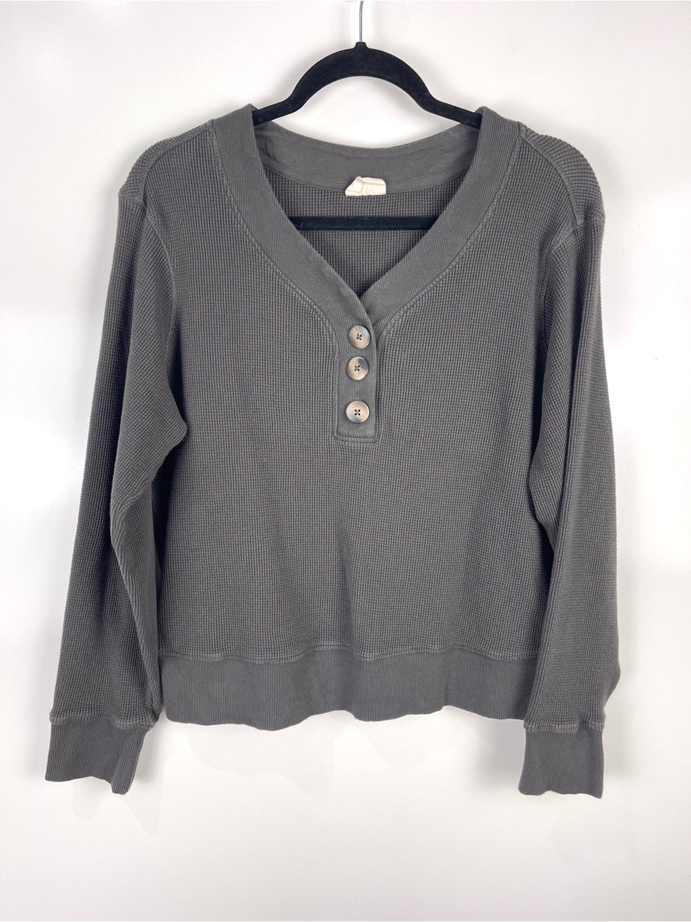 PACT Thermal Waffle Knit Henley Pull Over Top Women's Size Medium Organic Cotton